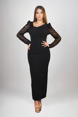 Mariah Black Embellished Long Sleeves Midi Dress