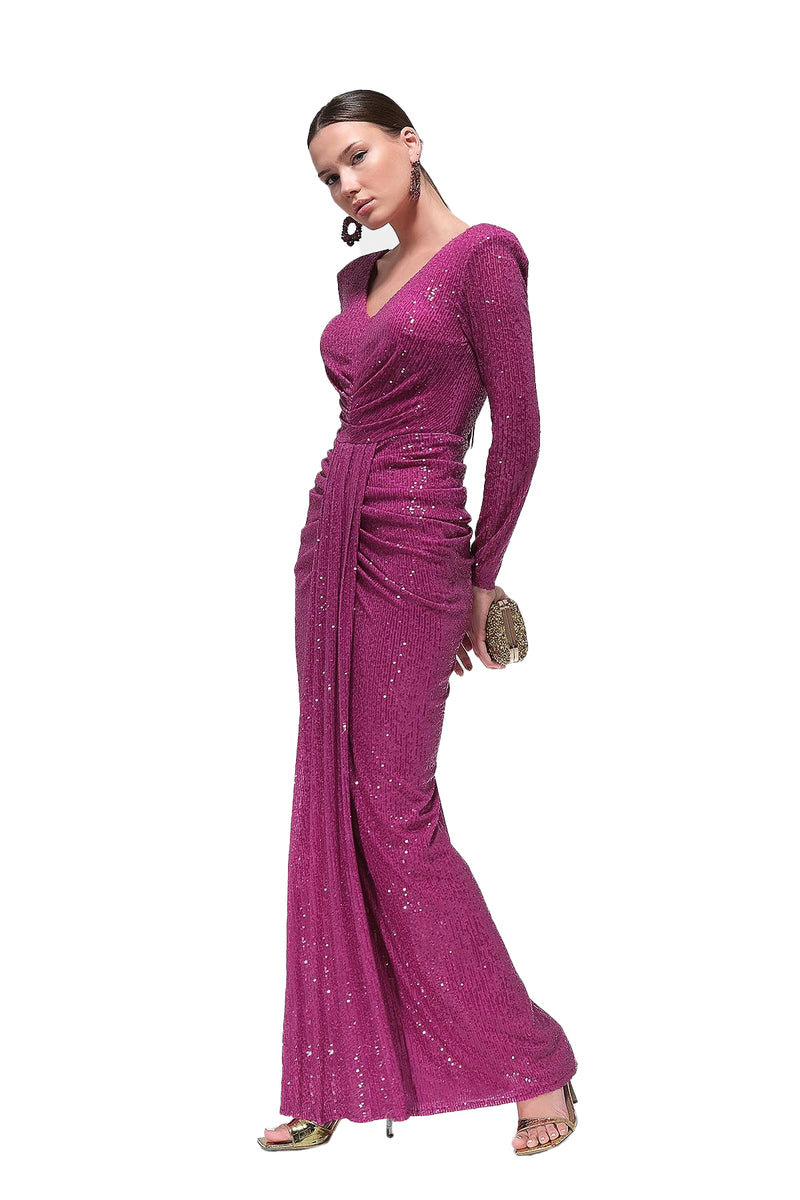 Marisella Fuchsia Sequin Ruched Mermaid Maxi Dress unmatchedbyu Marisella Fuchsia Sequin Ruched Mermaid Maxi Dress unmatchedbyu