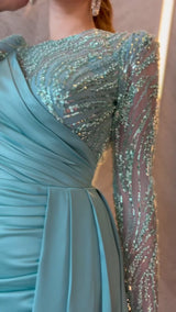 Isabelle Sage Blue Embellished Gown