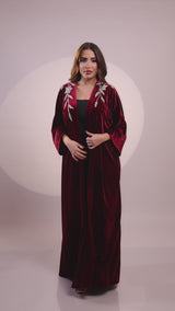 Ayla Burgundy Embelished Velvet Abaya