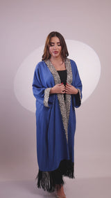 Layal Arabic Calligraphy Fringe Blue Abaya