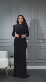 Diane Black Embellished Long Sleeves Gown