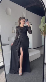 Leilani Black Embellished Long Sleeves Gown