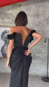 Serena Black Floral Shoulder Gown