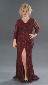 Toya Burgundy Long Sleeves Sequin Gown