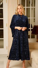 Effie Navy Sequin Caftan Dress