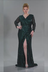 Toya Emerald Long Sleeves Sequin Gown