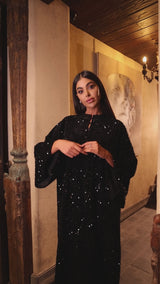 Effie Black Velvet Sequin Caftan Dress