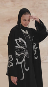 Rafif Black Embellished Abaya Kimono
