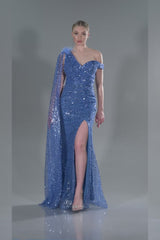 Donna Blue Cape Gown