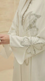 Rafif White Embellished Abaya Kimono