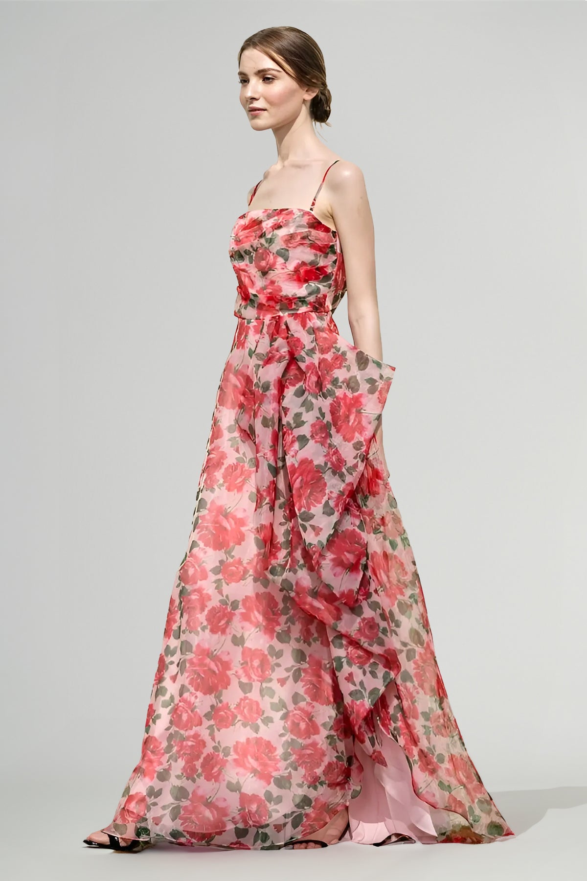 Randa Floral Print Pink Maxi Dress with Straps S Randa Floral Print Pink Maxi Dress with Straps S
