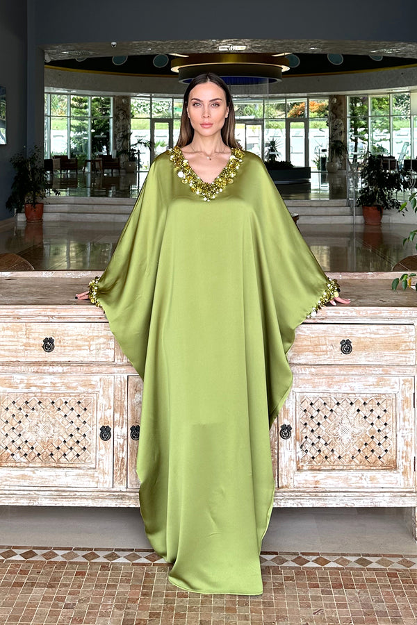 Savannah Chartreuse Green Caftan Dress