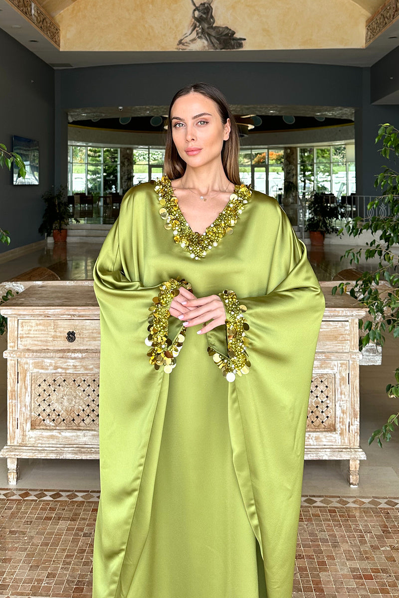 Savannah Chartreuse Green Caftan Dress