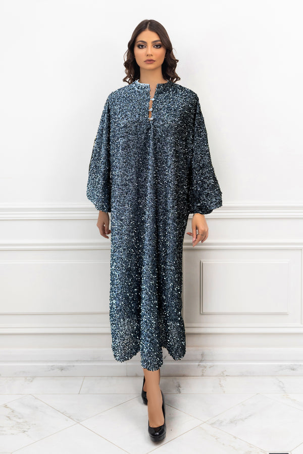 Sophie Dusty Blue Crushed Sequin Caftan Dress