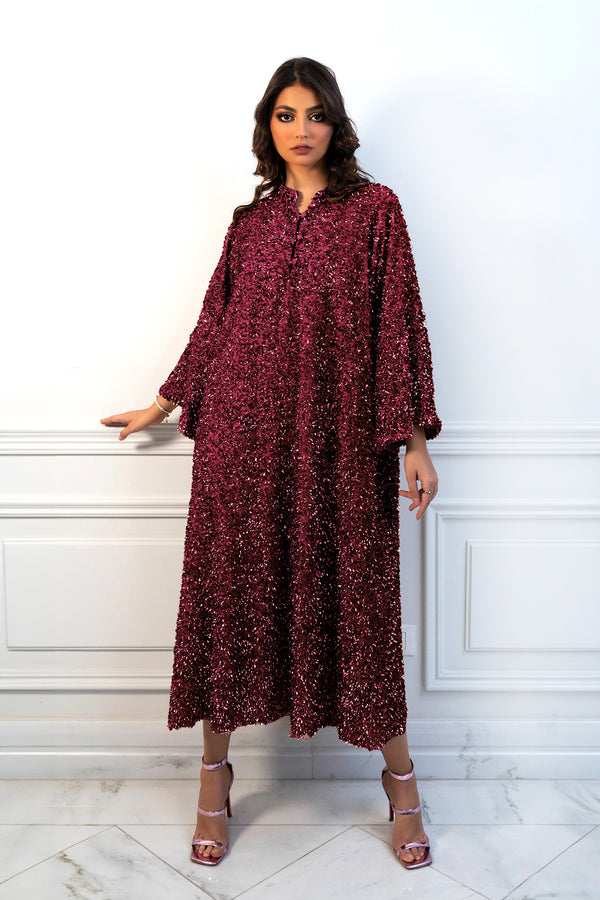 Sophie Burgundy Crushed Sequin Caftan Dress