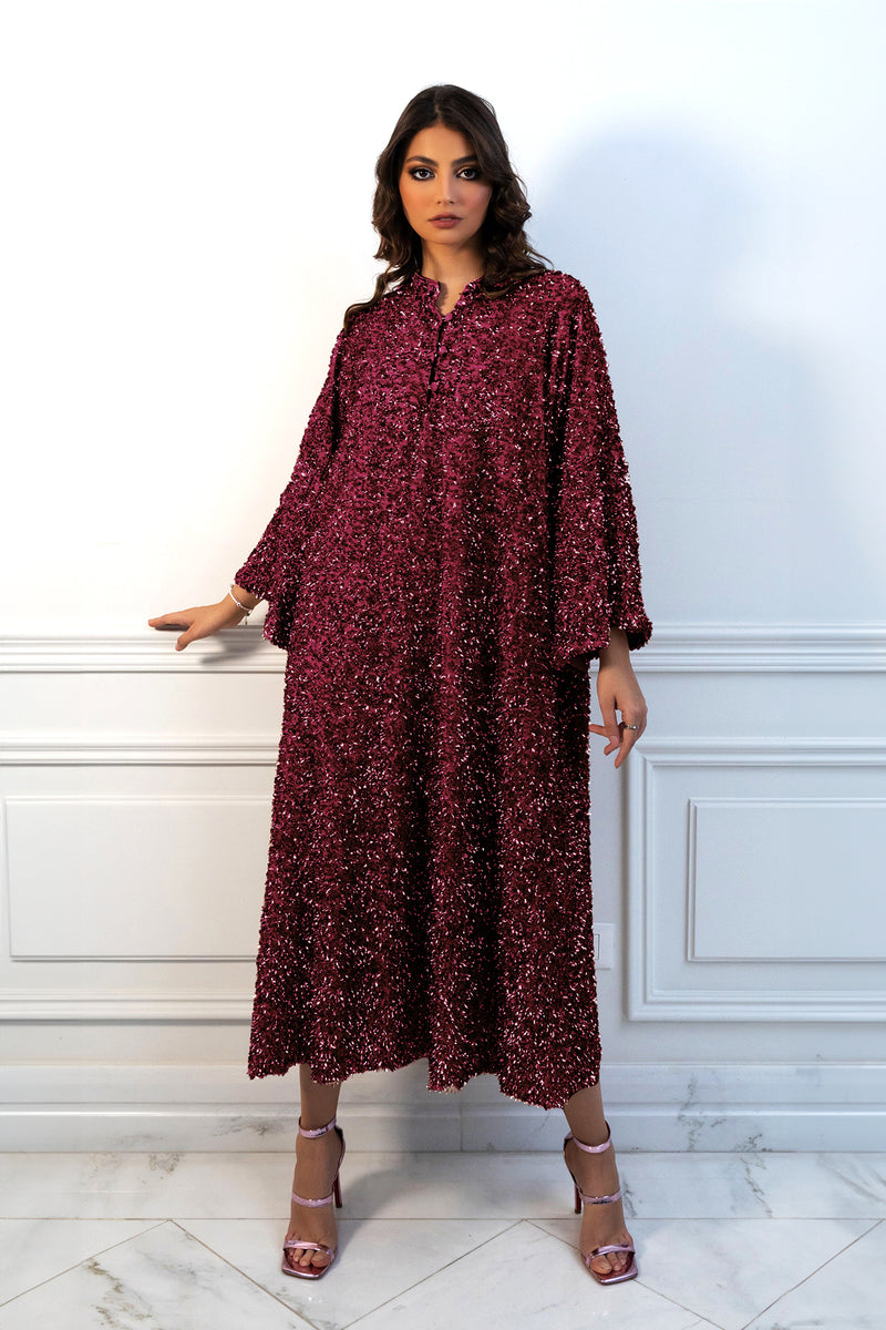 Sophie Burgundy Sequin Caftan Dress