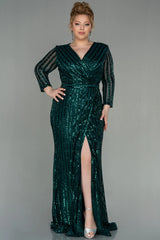 Toya Emerald Long Sleeves Sequin Gown