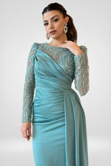 Isabelle Sage Blue Embellished Gown