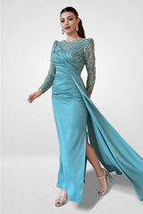 Isabelle Sage Blue Embellished Gown