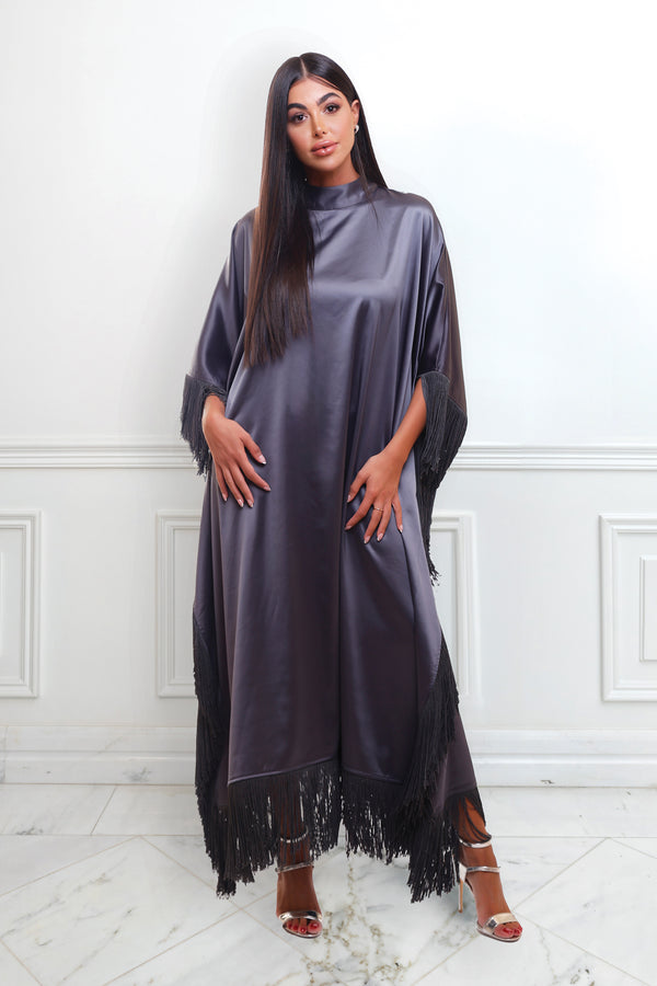 Ivana Fringe Slate Gray Caftan Dress