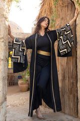 Yakout Black Abaya Kimono