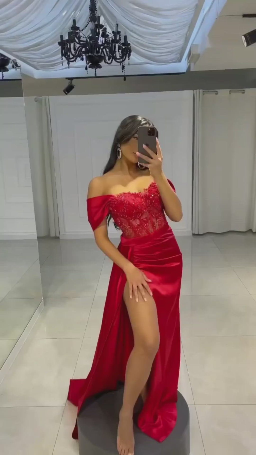 Red Fitted Strapless Satin Dress - Structured Mini Dress