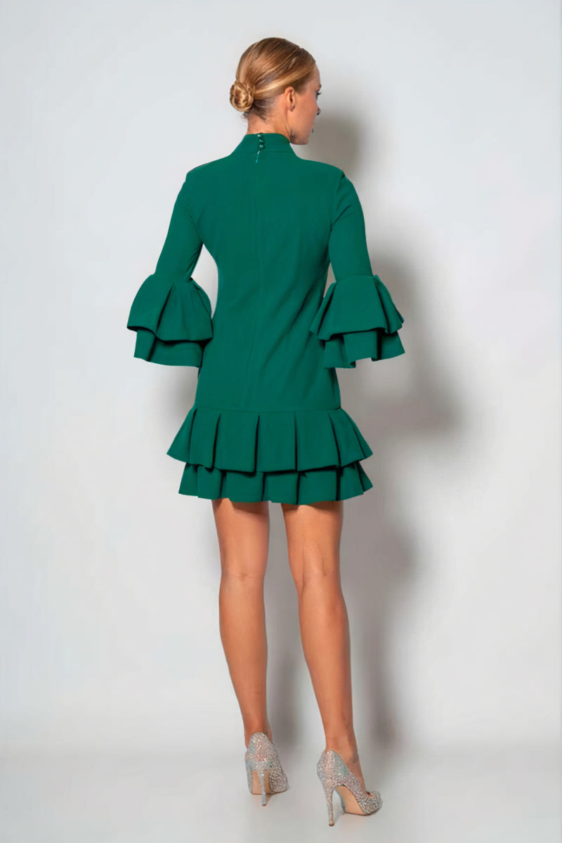 Bella Green Long Tiered Ruffle Mini Dress unmatchedbyu