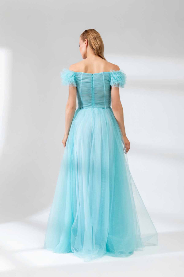 Diala Turquoise Tulle Gown