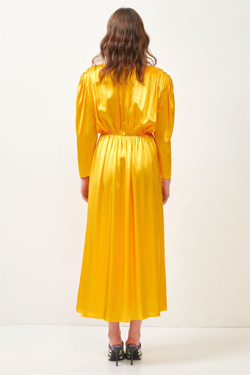 yellow midi silk dress FLOSS SHEER SILK DRESS IN YELLOW