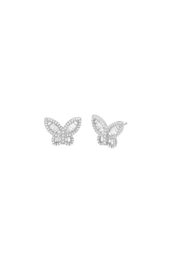 BBE9UN Small Pave X Baguette Butterfly Earrings