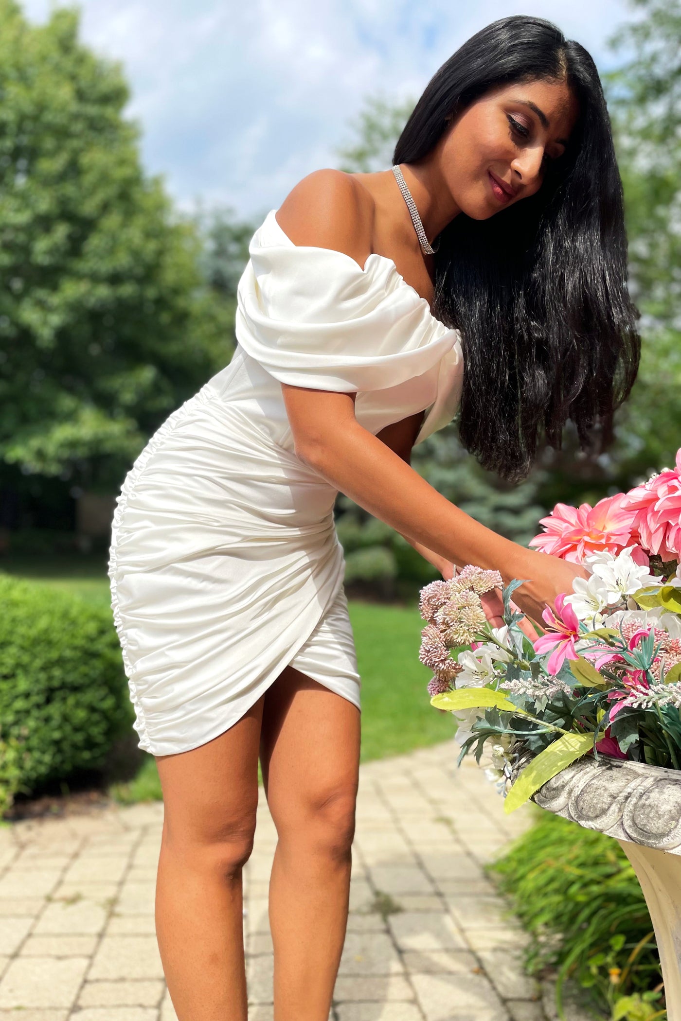 Carla White Corset Satin Off Shoulder Dress – unmatchedbyu