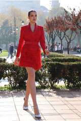 Klara Feather Blazer Dress-Red