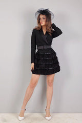 Klara Feather Blazer Dress-Black