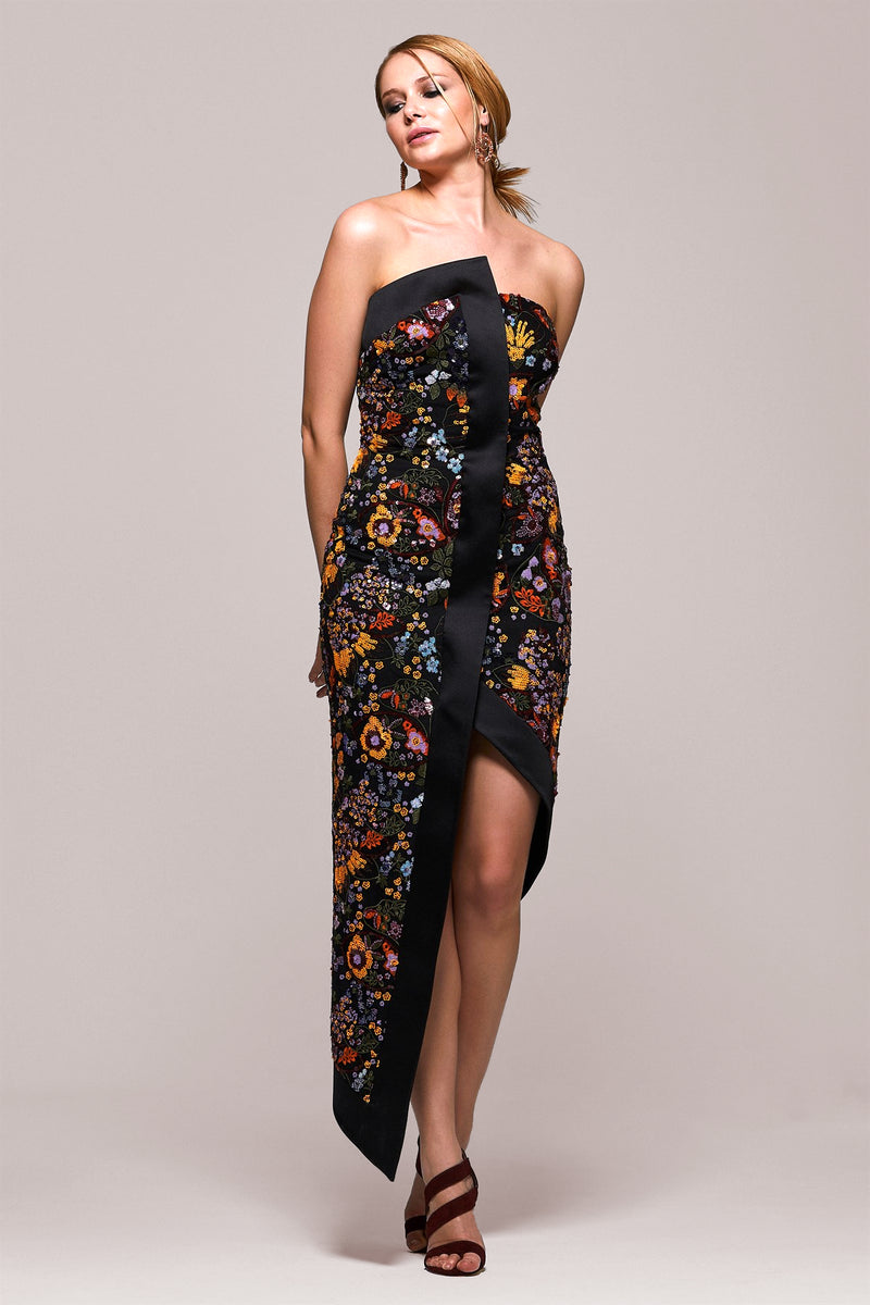 Lola Black Sequin Floral Midi Dress