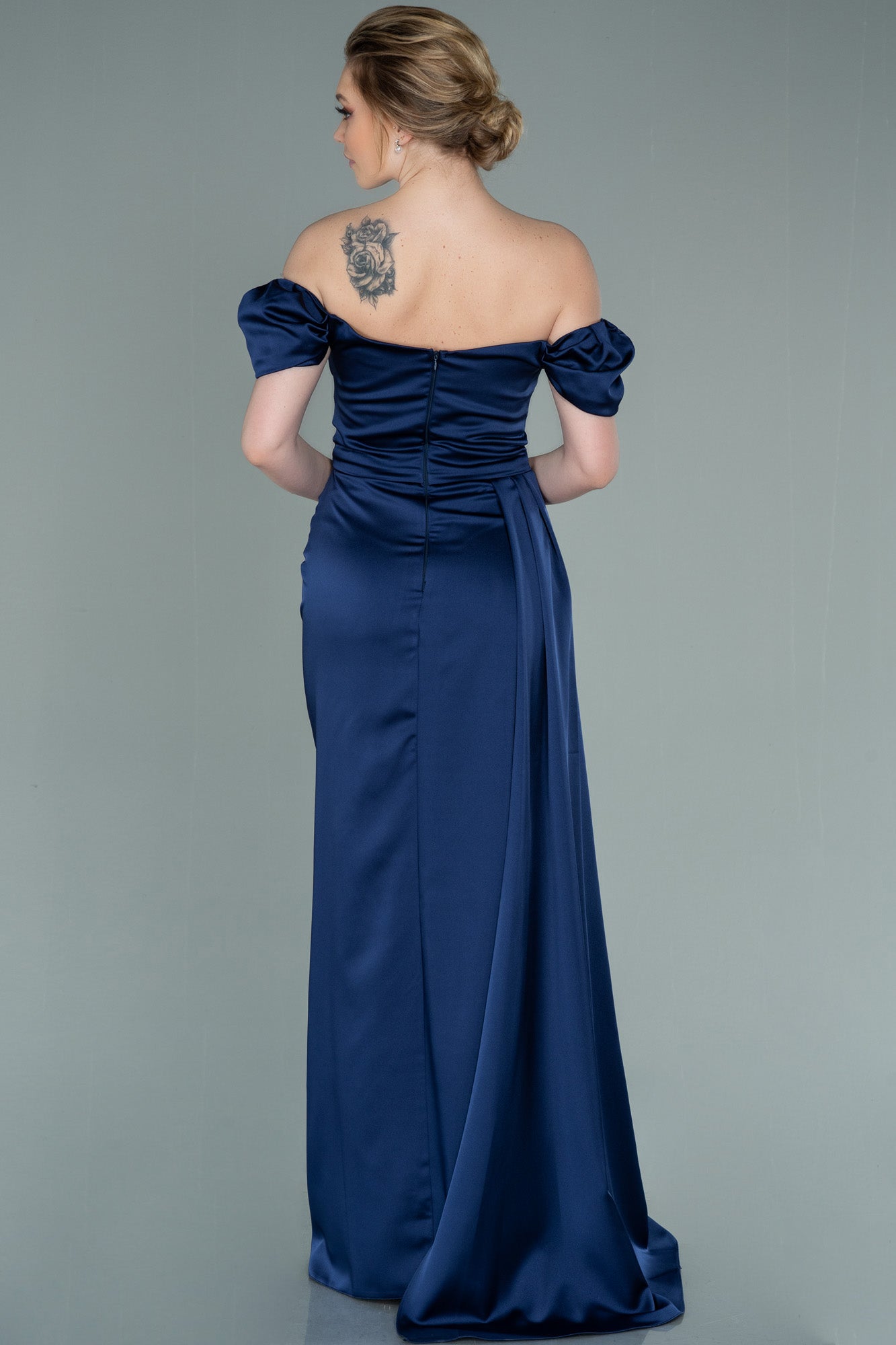 Melissa Plus Size Navy Off Shoulder Straps Gown with Slit and Train ...