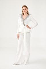 Mira Embellished White Jumpsuit