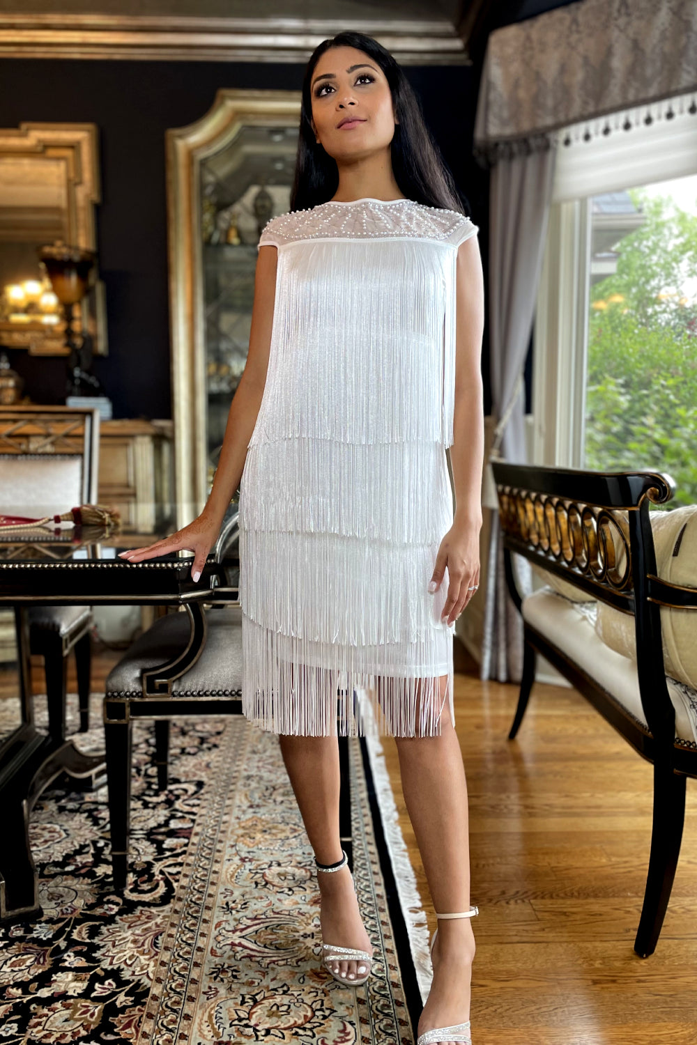 white dress with fringe Vintage Charm Mini By purchasing this dress Gigi White Fringe Dress
