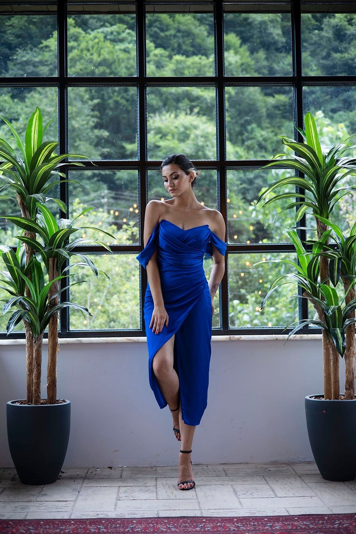 slim fit dress slacks Nina Canacci 3223 Size 8 Blue Green Iridescent Prom Dress Long Fitted Cutout Corset Back Draped Neckline main image 0