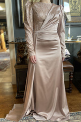 Petra Taupe Gold Satin Gown