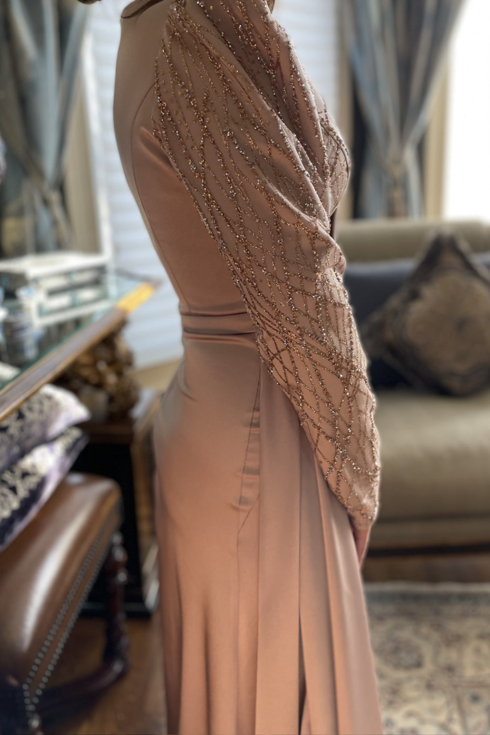 green emerald velvet dress Taupe Chiffon Pleated Halter Floor Length A-Line Bridesmaid Evening Dress main image 0