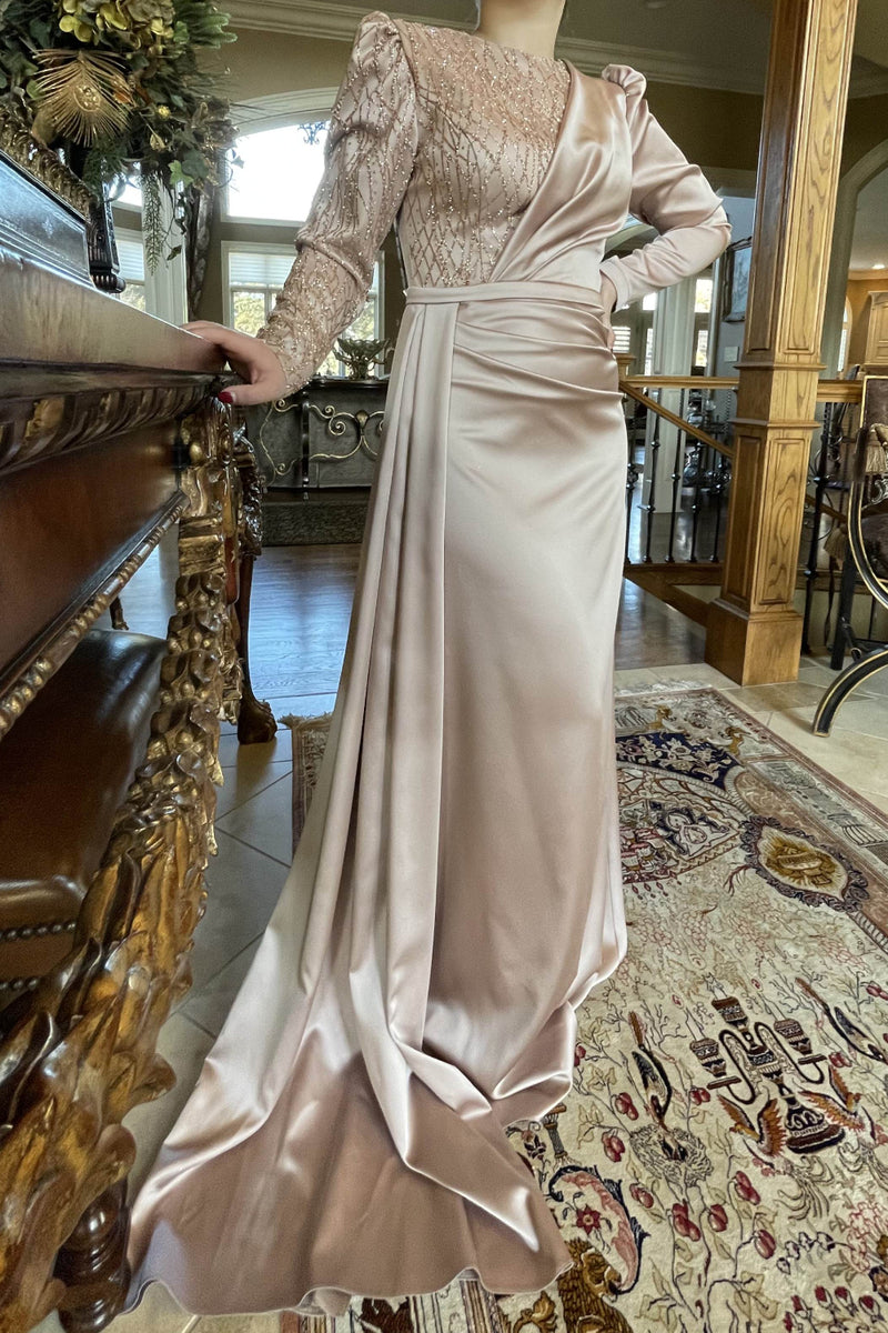 Petra Taupe Gold Satin Gown