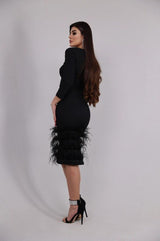 Sasha Black Feather Cut Out Midi Dress