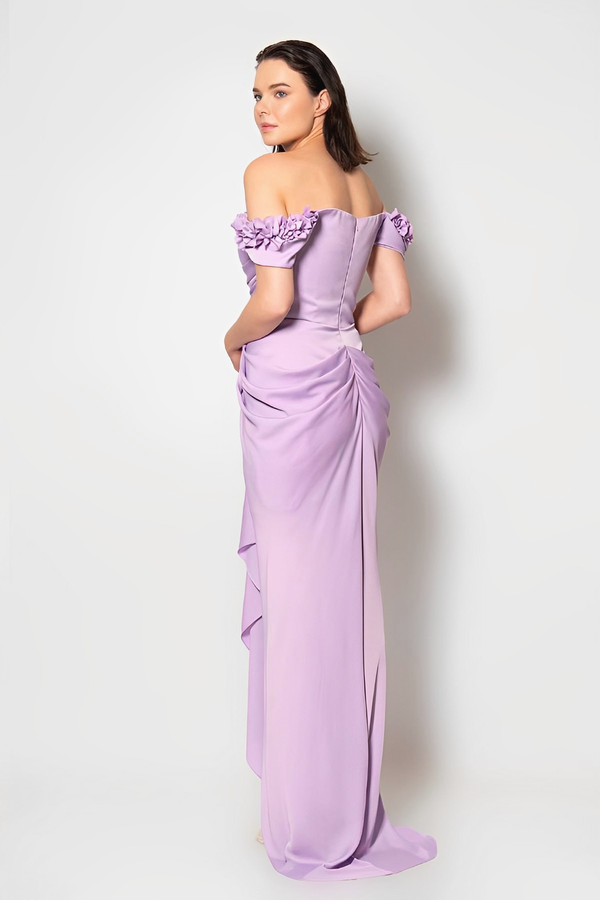 Serena Lilac Floral Shoulder Gown