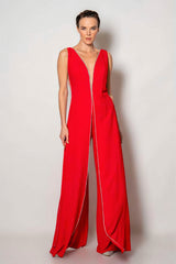 Athena Red Dress Jumpsuit with Pockets